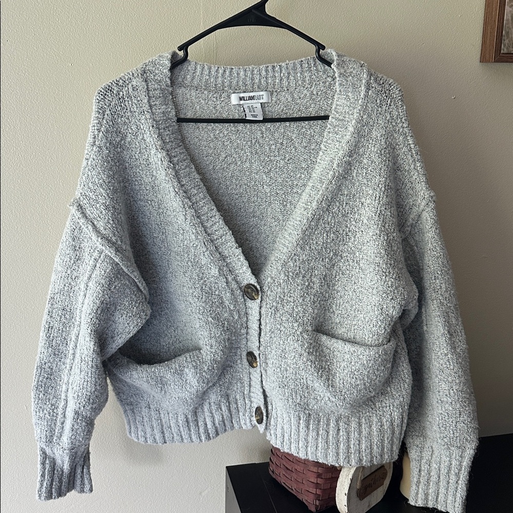 Wool Blend Gray Button-Up Cardigan